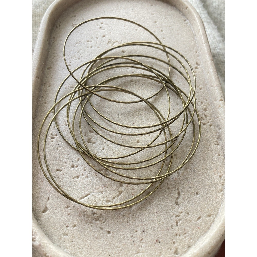 Antiqued Gold Tone Bangle Bracelet Set Textured‎ Boho Stackable Connected Layer